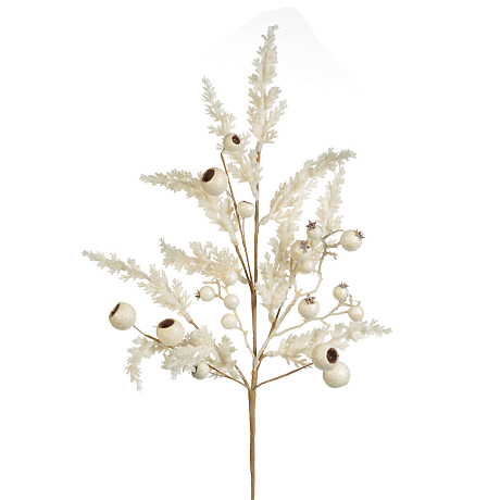 Ветка декоративная заснеженная с ягодами шиповника H65